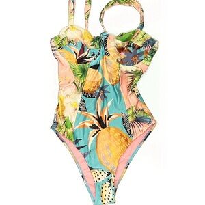 NWT FARM Rio One Piece Swimsuit - Blue and Yellow Tropical